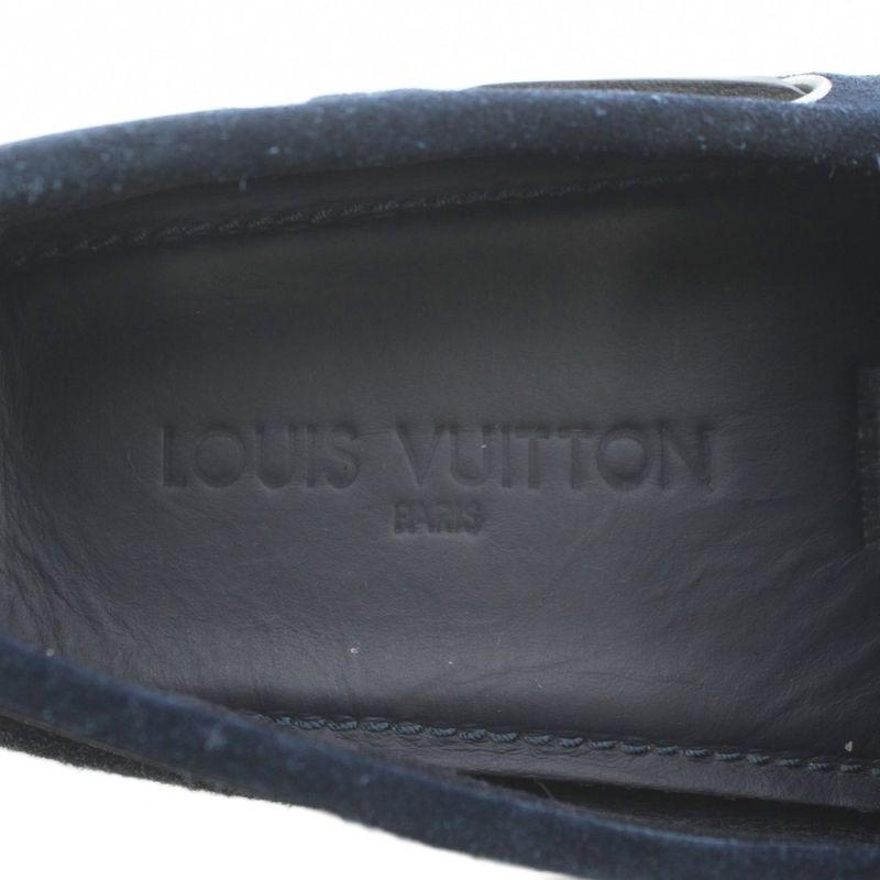 Louis Vuitton Driving Shoes Slip-on Moccasins Suede Ribbon Logo 6.5 25.5cm