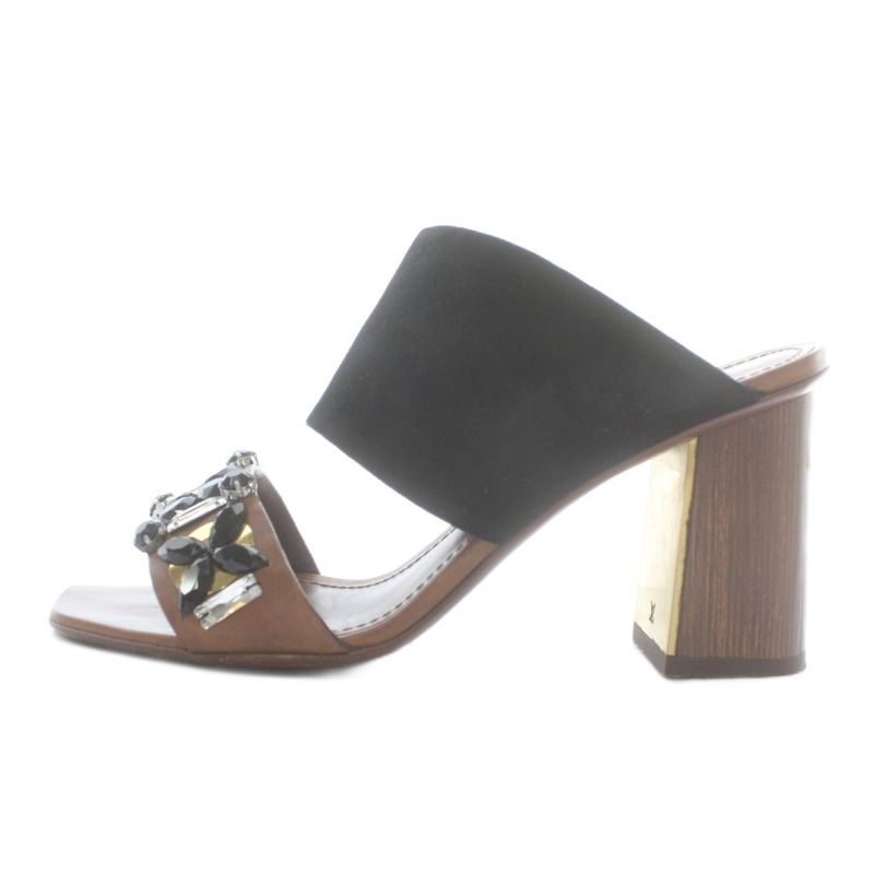 Louis Vuitton Sandals Suede Wood Open Toe Chunky Heel Bijou 38 24.5cm (9.65in)
