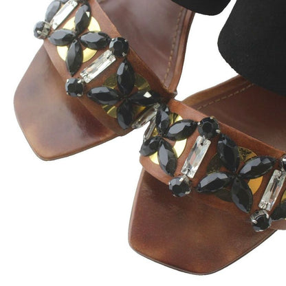 Louis Vuitton Sandals Suede Wood Open Toe Chunky Heel Bijou 38 24.5cm (9.65in)