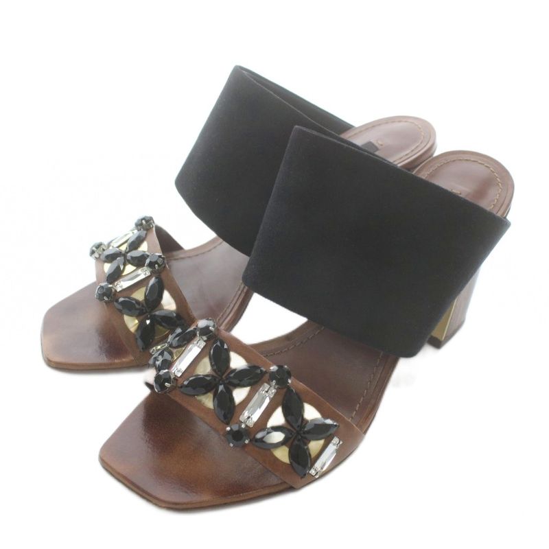 Louis Vuitton Sandals Suede Wood Open Toe Chunky Heel Bijou 38 24.5cm (9.65in)