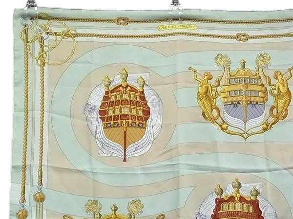 Hermes Scarf Carre90 Multicolor 100% Silk Women's Chateaux D'arriere Decoration