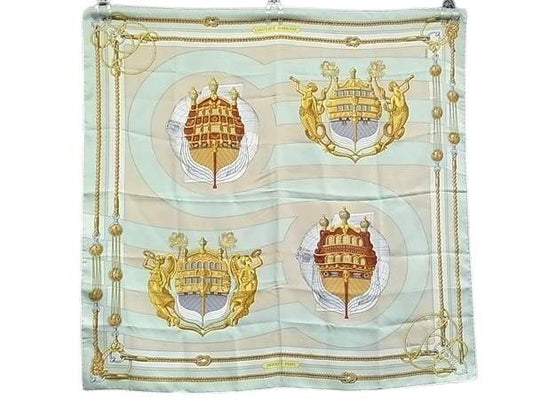 Hermes Scarf Carre90 Multicolor 100% Silk Women's Chateaux D'arriere Decoration