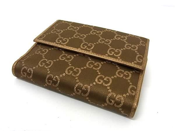 Gucci Wallet Abby 141415 Gold Brown Canvas Leather Ladies GG Pattern W Hook