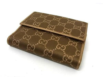 Gucci Wallet Abby 141415 Gold Brown Canvas Leather Ladies GG Pattern W Hook