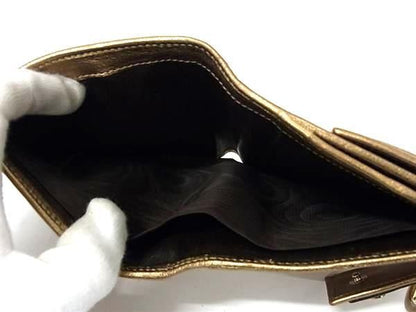 Gucci Wallet Abby 141415 Gold Brown Canvas Leather Ladies GG Pattern W Hook