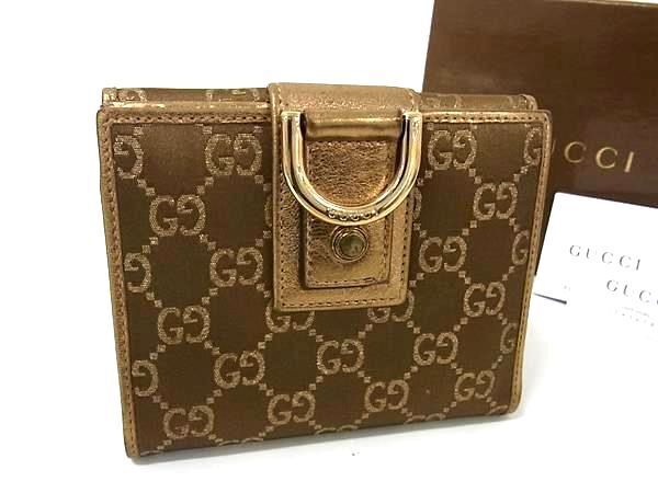 Gucci Wallet Abby 141415 Gold Brown Canvas Leather Ladies GG Pattern W Hook