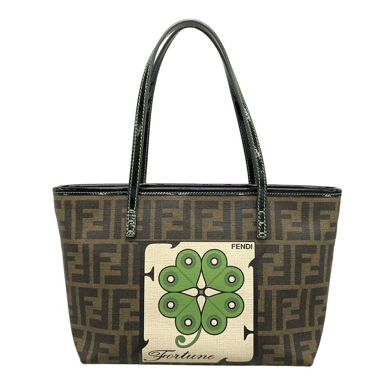 Fendi Handbag Zucca Pattern 8bh223 Black X Dark Brown X Green Clover Leather