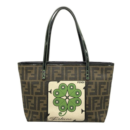 Fendi Handbag Zucca Pattern 8bh223 Black X Dark Brown X Green Clover Leather