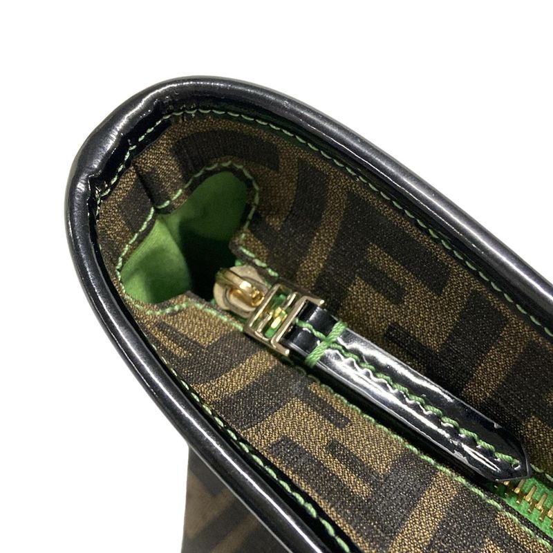 Fendi Handbag Zucca Pattern 8bh223 Black X Dark Brown X Green Clover Leather