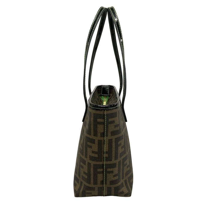 Fendi Handbag Zucca Pattern 8bh223 Black X Dark Brown X Green Clover Leather
