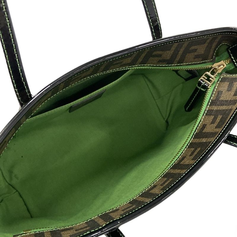 Fendi Handbag Zucca Pattern 8bh223 Black X Dark Brown X Green Clover Leather