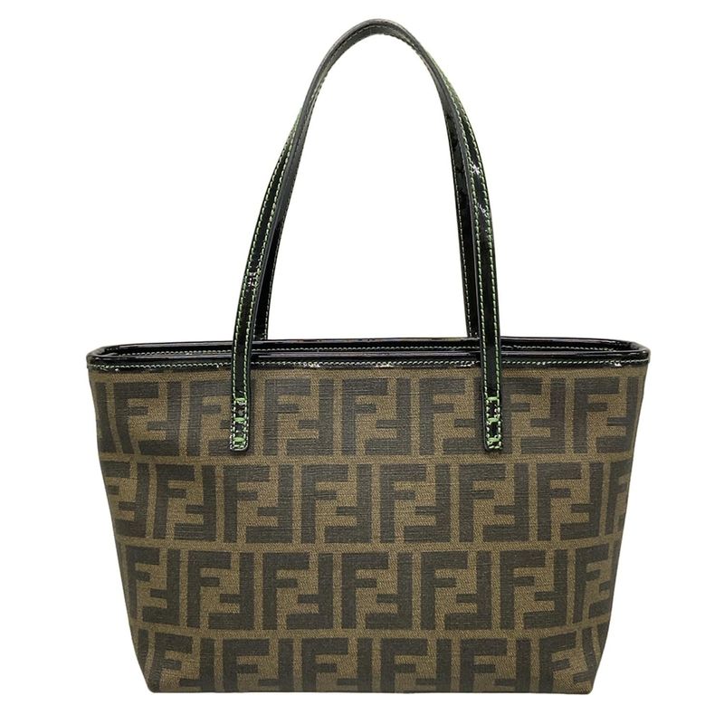 Fendi Handbag Zucca Pattern 8bh223 Black X Dark Brown X Green Clover Leather