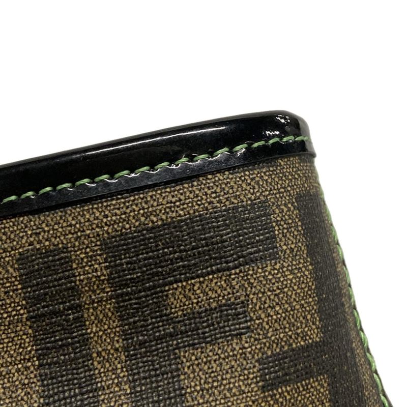 Fendi Handbag Zucca Pattern 8bh223 Black X Dark Brown X Green Clover Leather