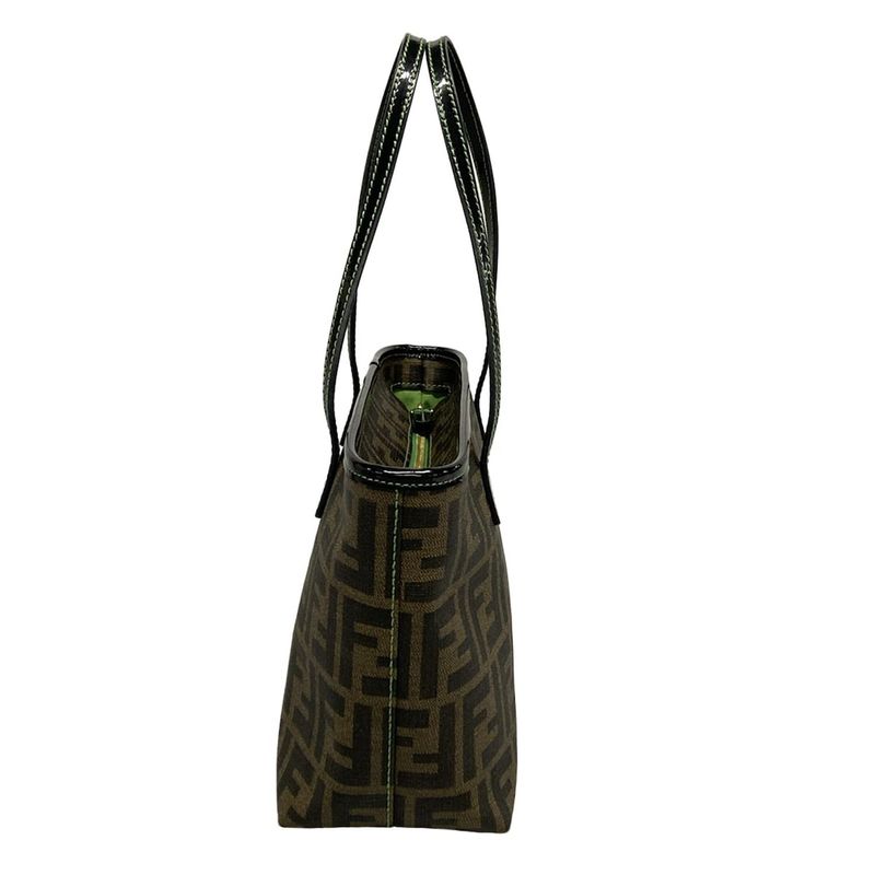 Fendi Handbag Zucca Pattern 8bh223 Black X Dark Brown X Green Clover Leather