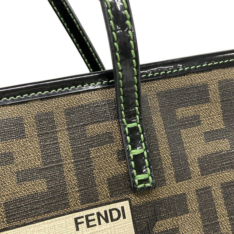Fendi Handbag Zucca Pattern 8bh223 Black X Dark Brown X Green Clover Leather