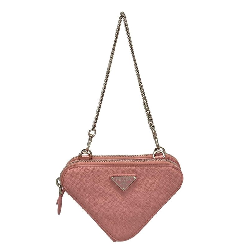 Prada Handbag Triangle Mini Pouch 1nr015 Petalo (pink) Chain Handle Re-nylon