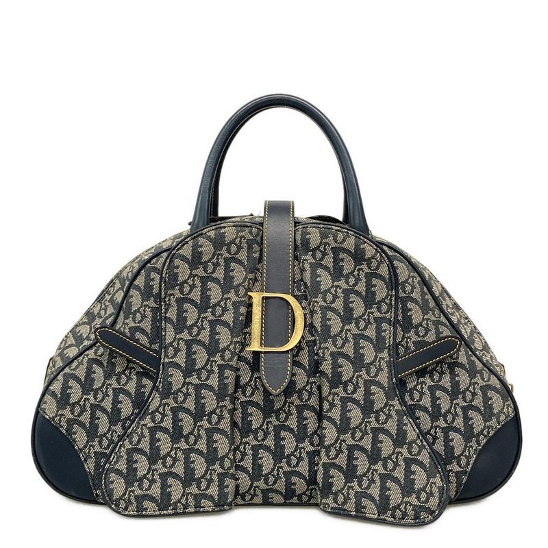 DIOR Christian Dior Handbag Double Saddle Bag Trotter Navy X Ivory Leather