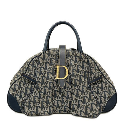 DIOR Christian Dior Handbag Double Saddle Bag Trotter Navy X Ivory Leather