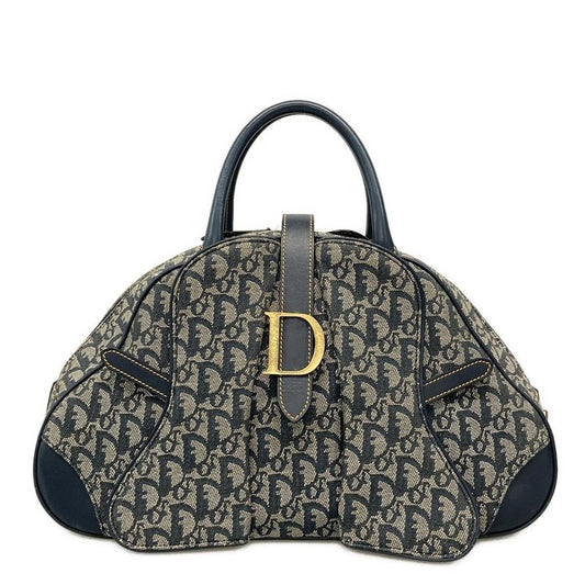 DIOR Christian Dior Handbag Double Saddle Bag Trotter Navy X Ivory Leather