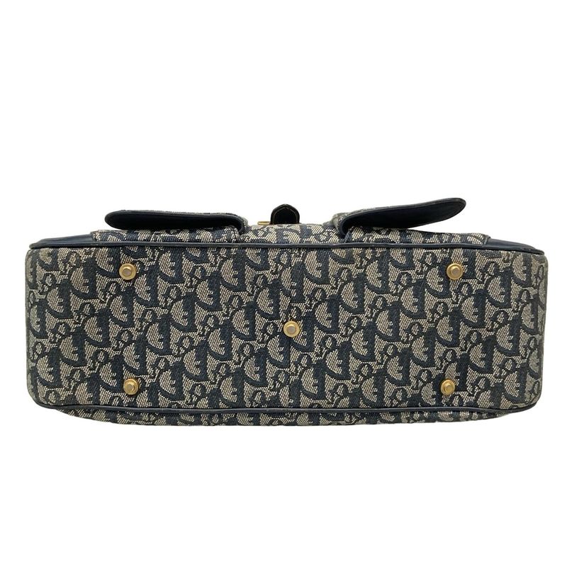 DIOR Christian Dior Handbag Double Saddle Bag Trotter Navy X Ivory Leather