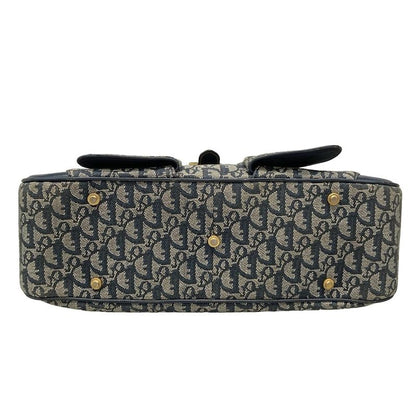 DIOR Christian Dior Handbag Double Saddle Bag Trotter Navy X Ivory Leather