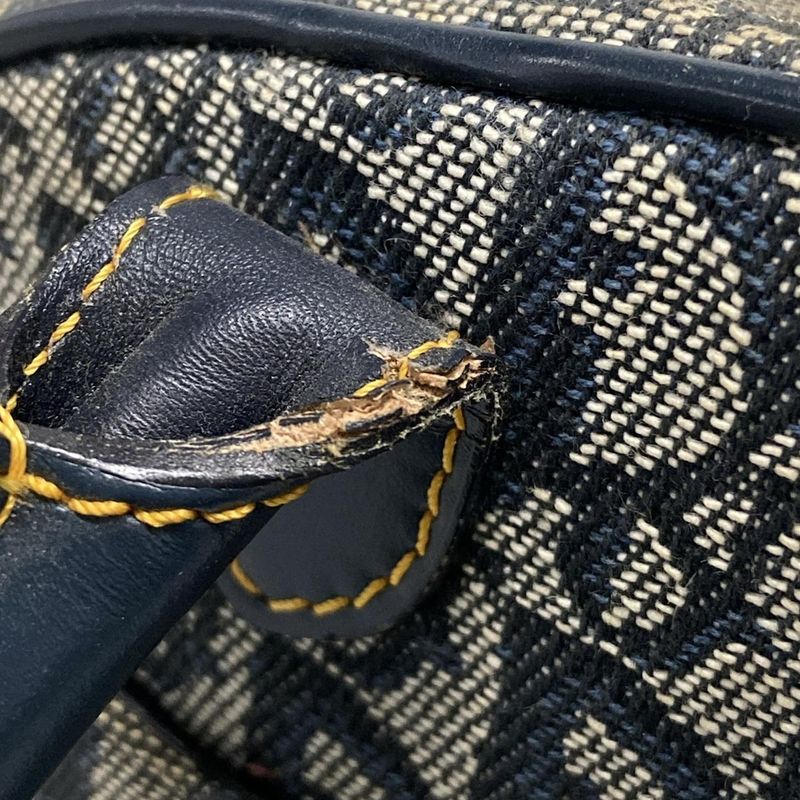 DIOR Christian Dior Handbag Double Saddle Bag Trotter Navy X Ivory Leather