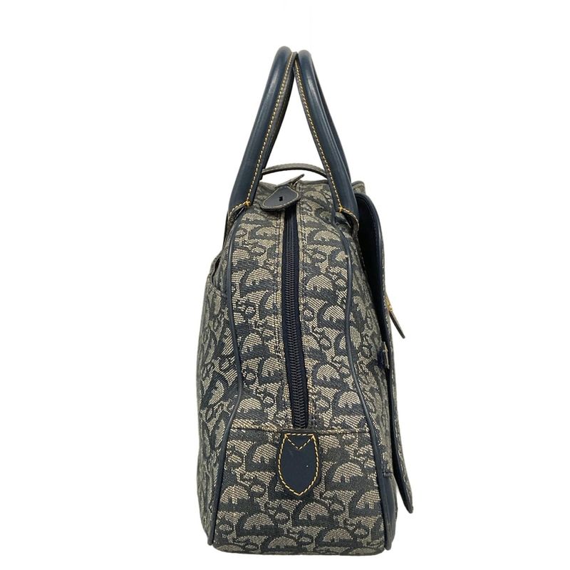 DIOR Christian Dior Handbag Double Saddle Bag Trotter Navy X Ivory Leather