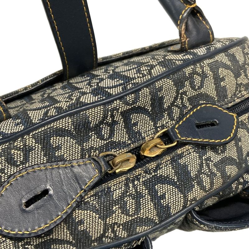 DIOR Christian Dior Handbag Double Saddle Bag Trotter Navy X Ivory Leather