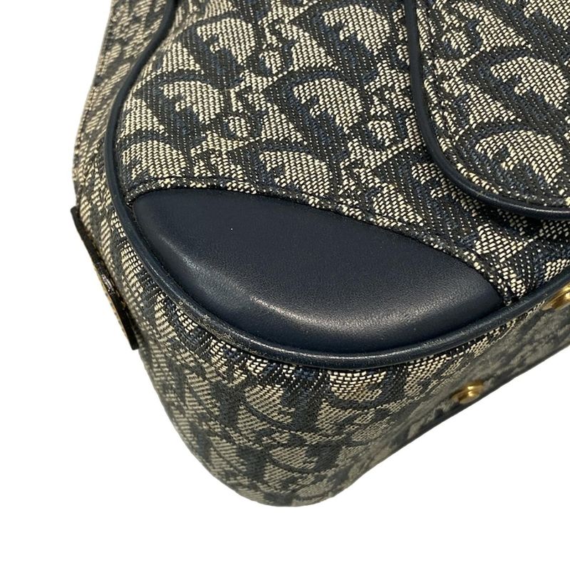 DIOR Christian Dior Handbag Double Saddle Bag Trotter Navy X Ivory Leather