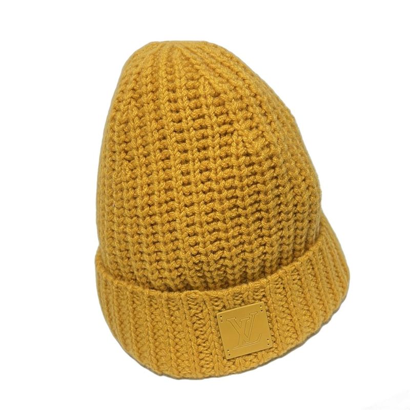 Louis Vuitton Knit Hat - M76049 Dark Yellow Leather Patch Cashmere