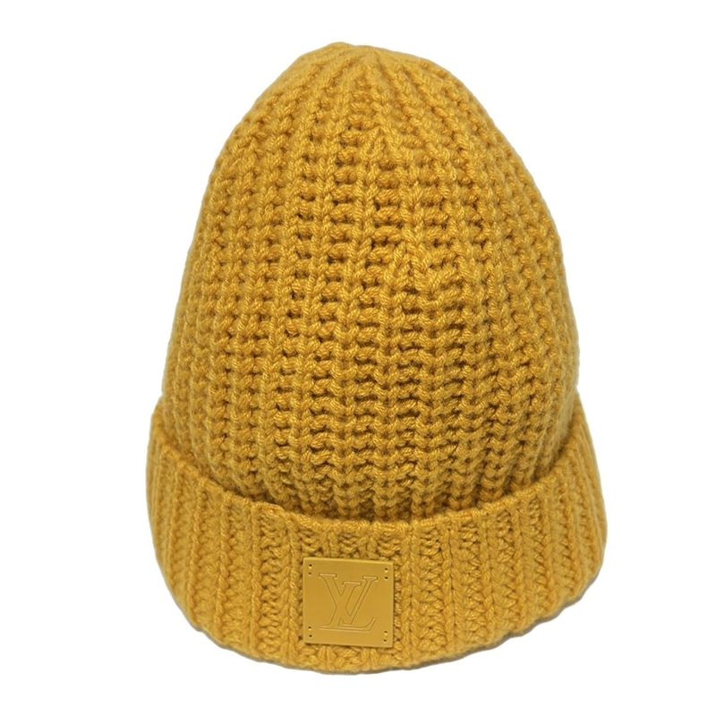 Louis Vuitton Knit Hat - M76049 Dark Yellow Leather Patch Cashmere