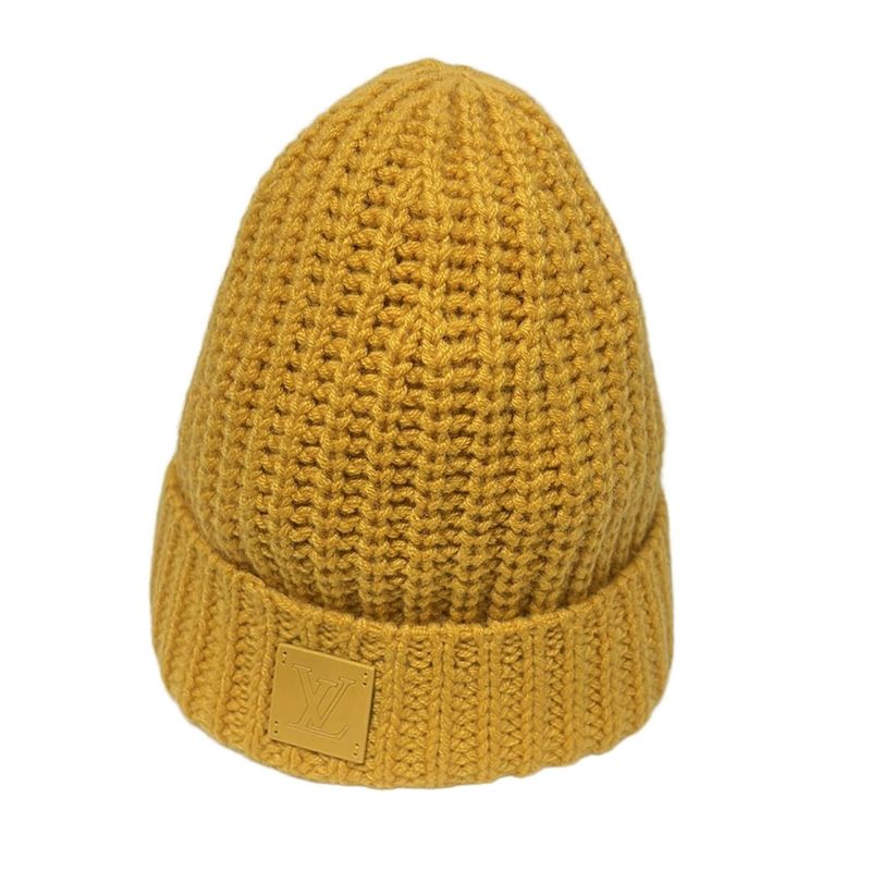 Louis Vuitton Knit Hat - M76049 Dark Yellow Leather Patch Cashmere