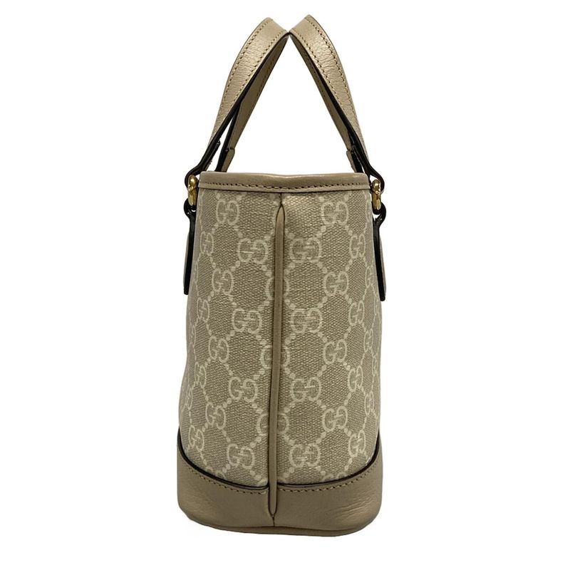 Gucci Tote Bag Double G Mini Tote Bag GG Supreme 811716 Gray X Ivory X Beige