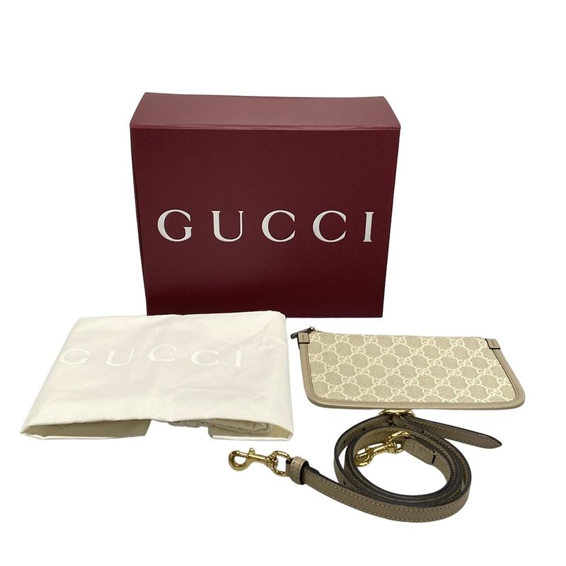 Gucci Tote Bag Double G Mini Tote Bag GG Supreme 811716 Gray X Ivory X Beige