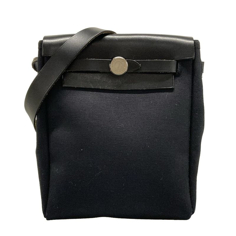 Hermes Shoulder Bag Herbag Her Bag TPM Black Silver Hardware Leather