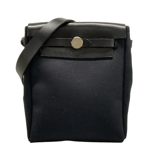 Hermes Shoulder Bag Herbag Her Bag TPM Black Silver Hardware Leather