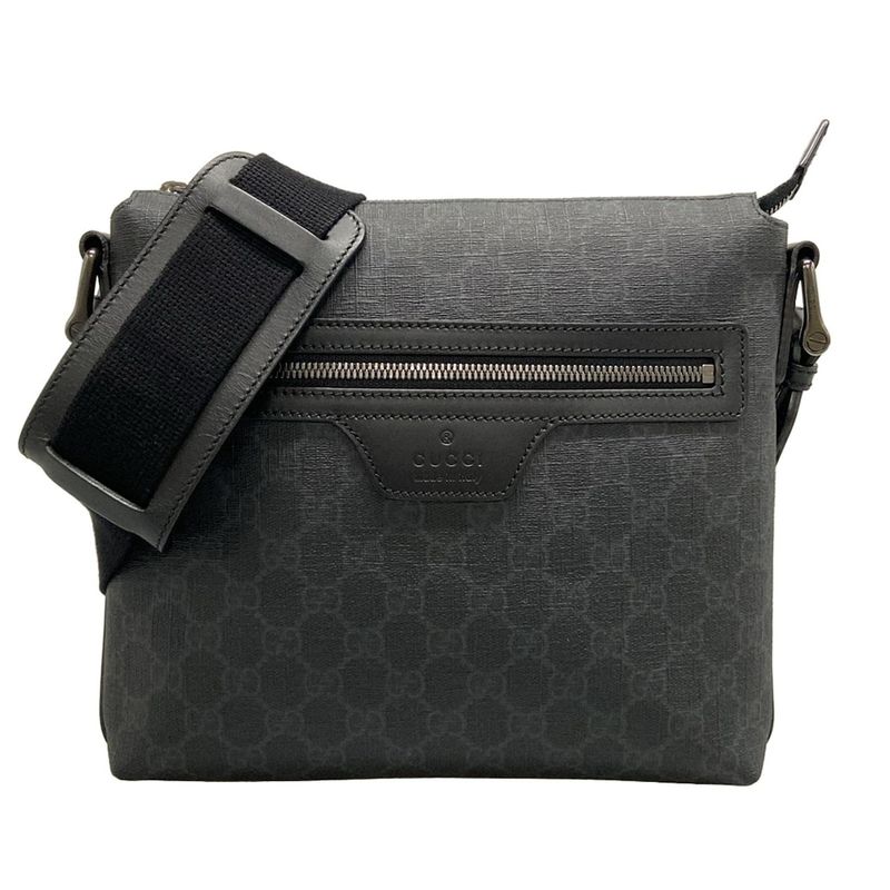 Gucci Shoulder Bag GG Supreme 387514 Dark Gray X Light Gray X Black Leather