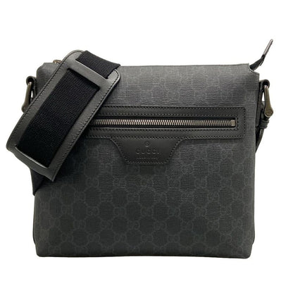 Gucci Shoulder Bag GG Supreme 387514 Dark Gray X Light Gray X Black Leather