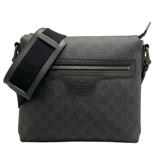 Gucci Shoulder Bag GG Supreme 387514 Dark Gray X Light Gray X Black Leather