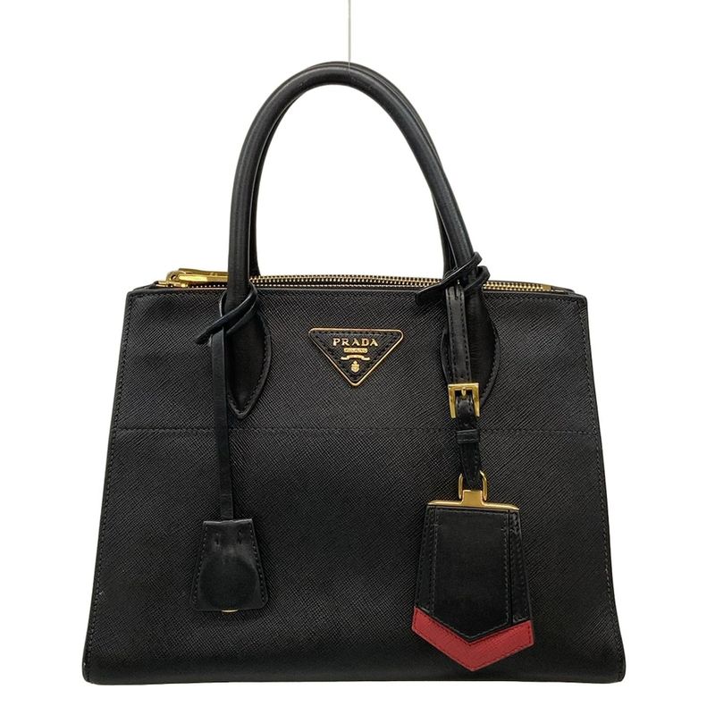 Prada Tote Bag Galleria Small Bag Black X Red Paradigm Leather
