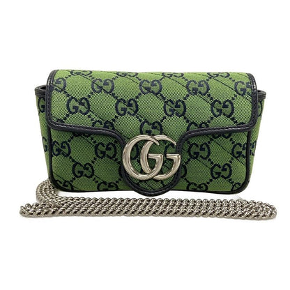 Gucci Shoulder Bag Ggmarmont 476433 Green X Dark Navy Mini Bag Leather