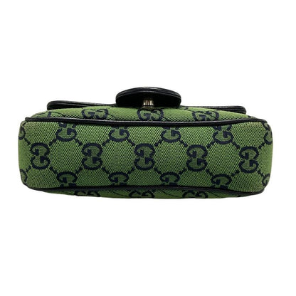 Gucci Shoulder Bag Ggmarmont 476433 Green X Dark Navy Mini Bag Leather