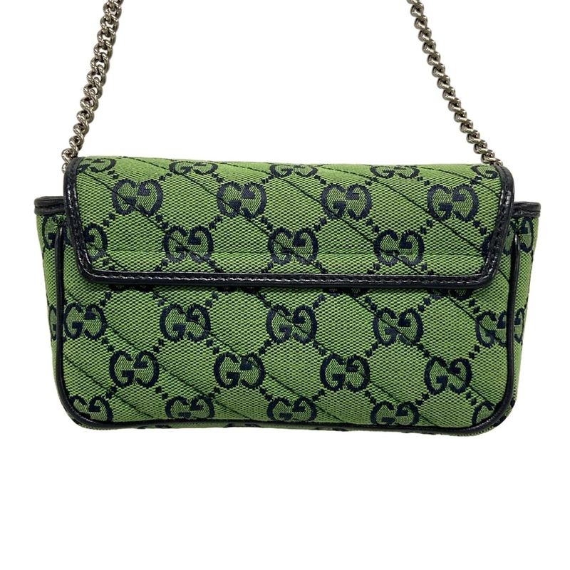 Gucci Shoulder Bag Ggmarmont 476433 Green X Dark Navy Mini Bag Leather