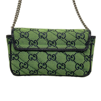 Gucci Shoulder Bag Ggmarmont 476433 Green X Dark Navy Mini Bag Leather