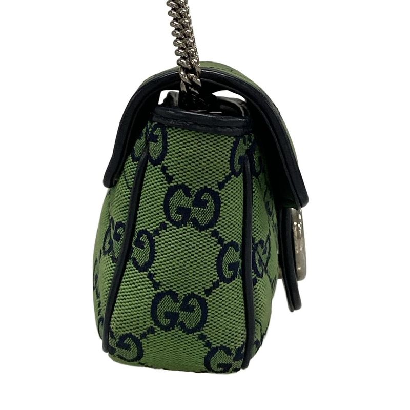 Gucci Shoulder Bag Ggmarmont 476433 Green X Dark Navy Mini Bag Leather