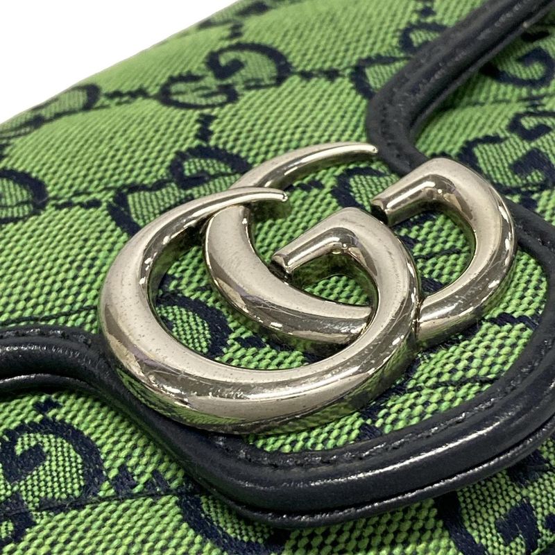 Gucci Shoulder Bag Ggmarmont 476433 Green X Dark Navy Mini Bag Leather