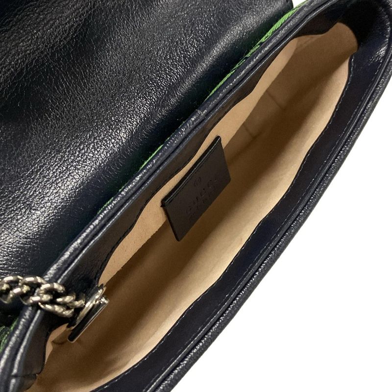 Gucci Shoulder Bag Ggmarmont 476433 Green X Dark Navy Mini Bag Leather