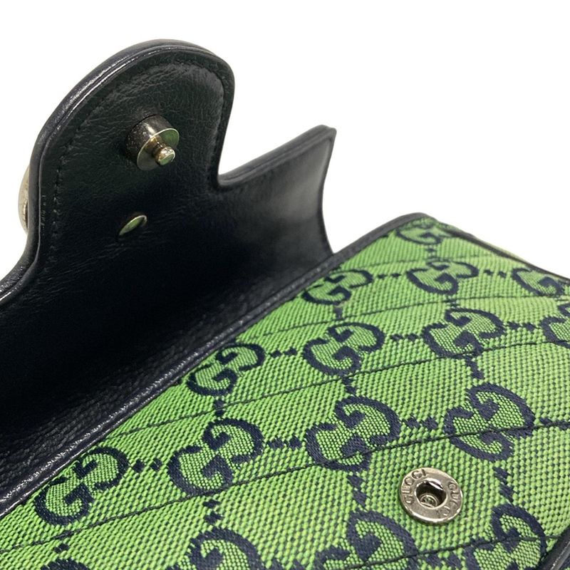 Gucci Shoulder Bag Ggmarmont 476433 Green X Dark Navy Mini Bag Leather
