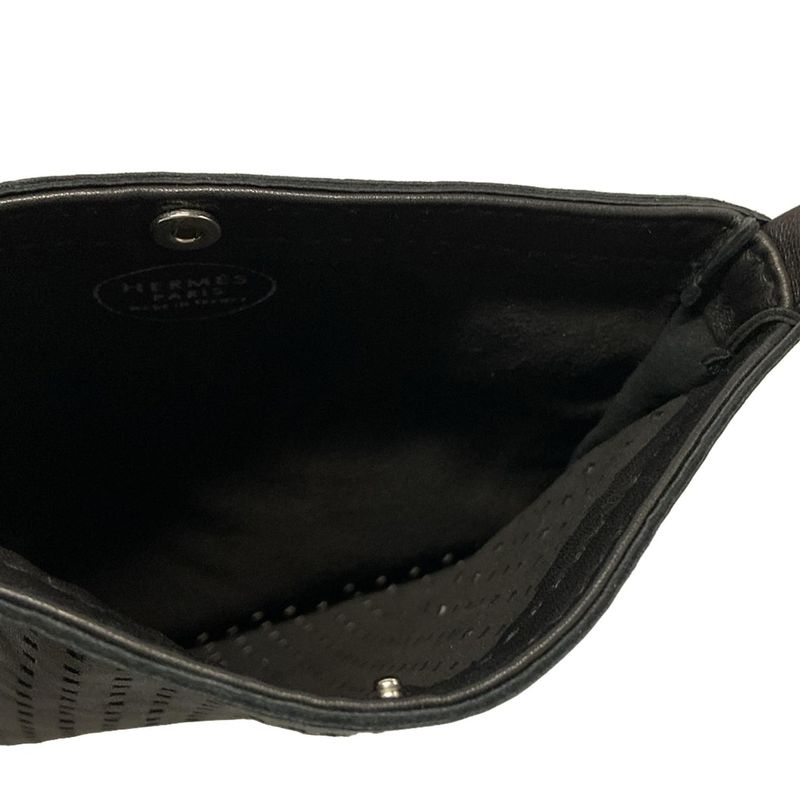 Hermes Shoulder Bag Toe De Punching Black Leather