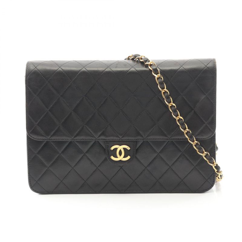 Chanel Shoulder Bag Matelasse Black Lambskin Matelasse Push Lock Chain Shoulder